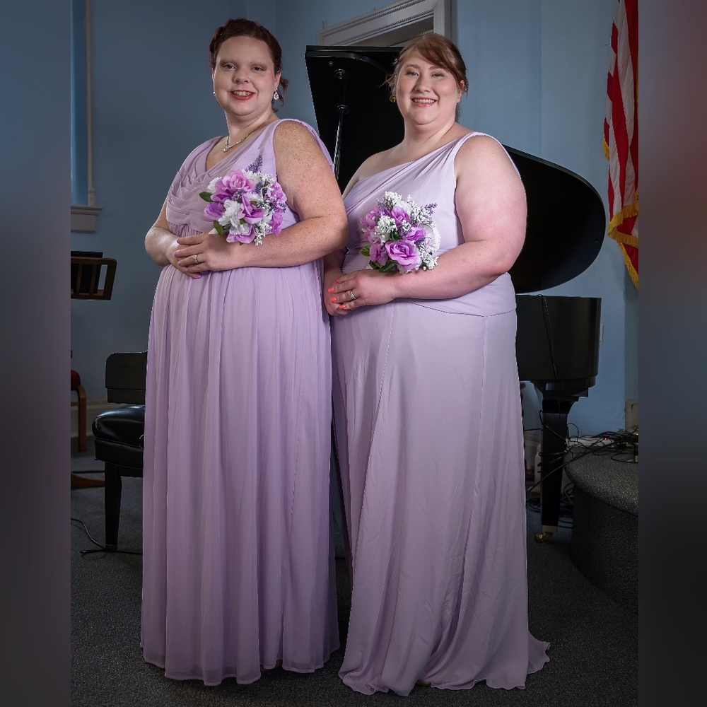 David's Bridal Size 24 Iris/Lavender Long Bridesmaid Dress with Cowl Neck Back - Picture 16 of 16